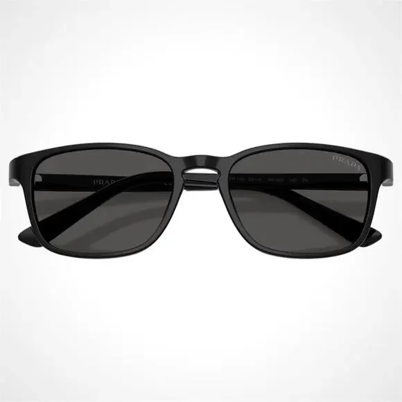 New PRADA Sunglasses Black Aviator Square Mens Letter Logo Grey Lens 52-18-140mm